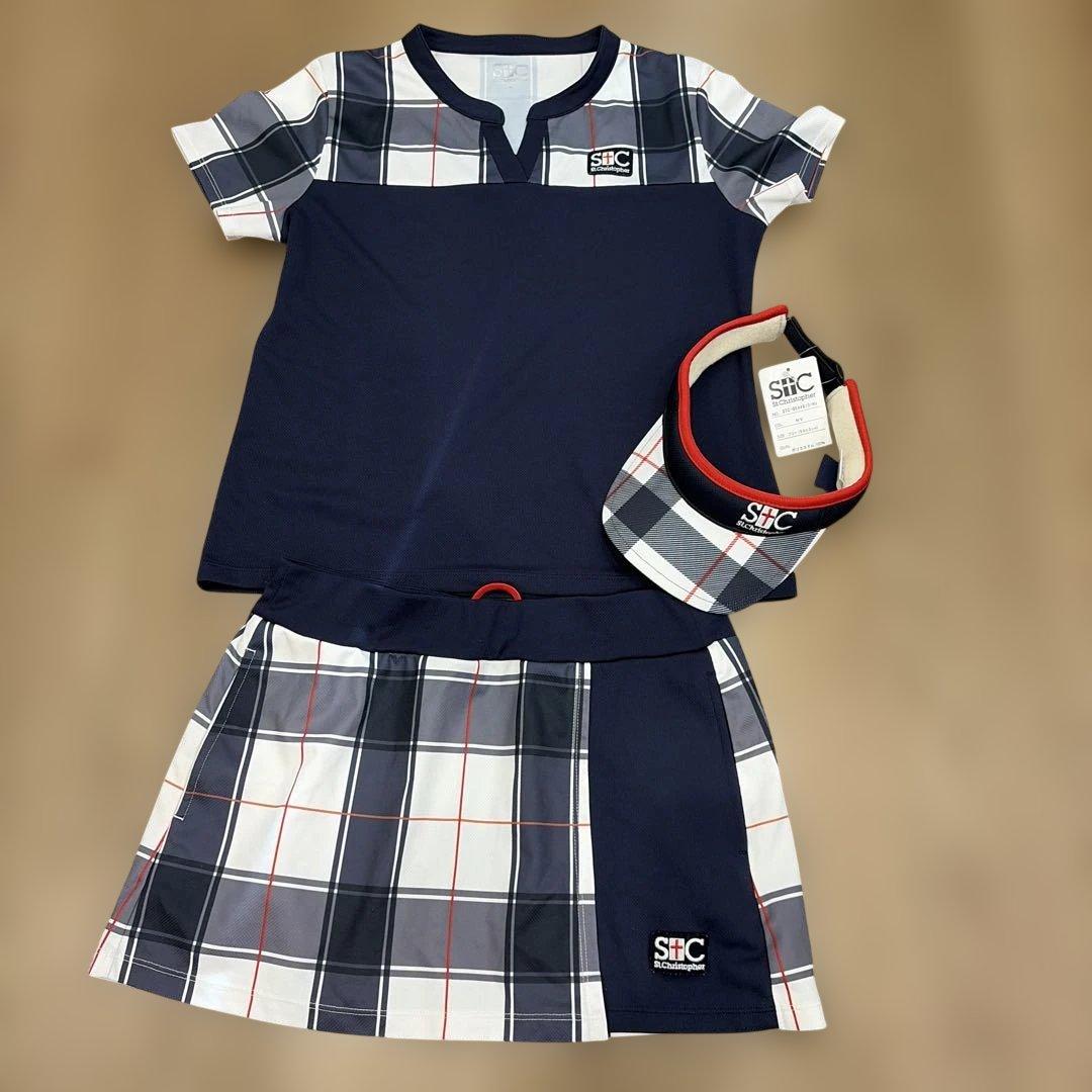 セントクリストファー　テニスウェア セットアップ　L スコートサンバイザー セントクリストファー テニスウェア ゲームシャツ スコート＋バイザー3