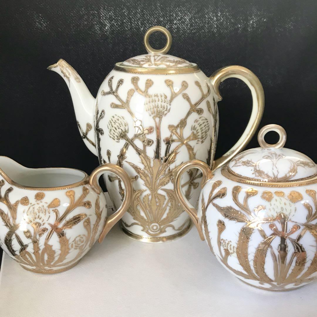 オールドノリタケ  金盛り  金彩描き ポット セット ノリタケ オールドノリタケ 金盛りジュール フライングスワン コーヒー