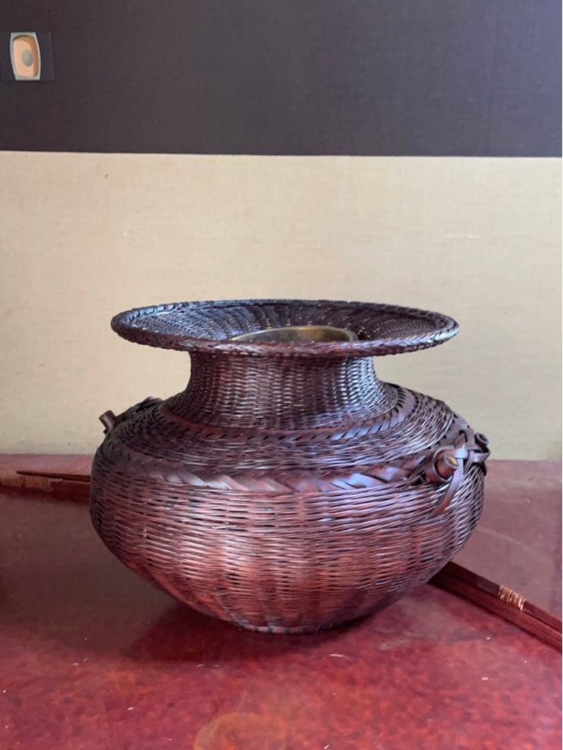 染牡丹篭 池坊 華道 生花 手付竹籠 牡丹篭 いけばな 花器 ぼたん篭