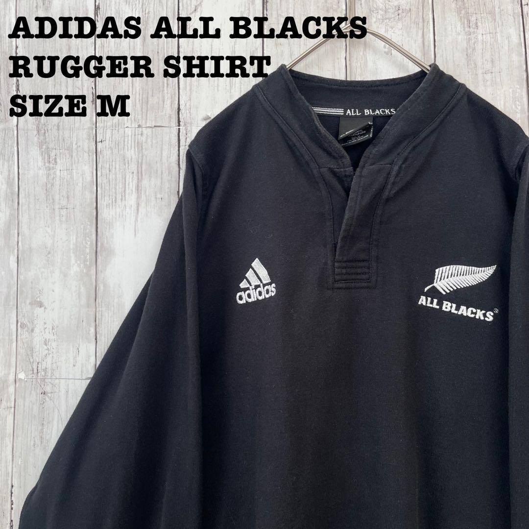 アディダス オールブラックス ラガーシャツM ニュージーランド製 刺繍