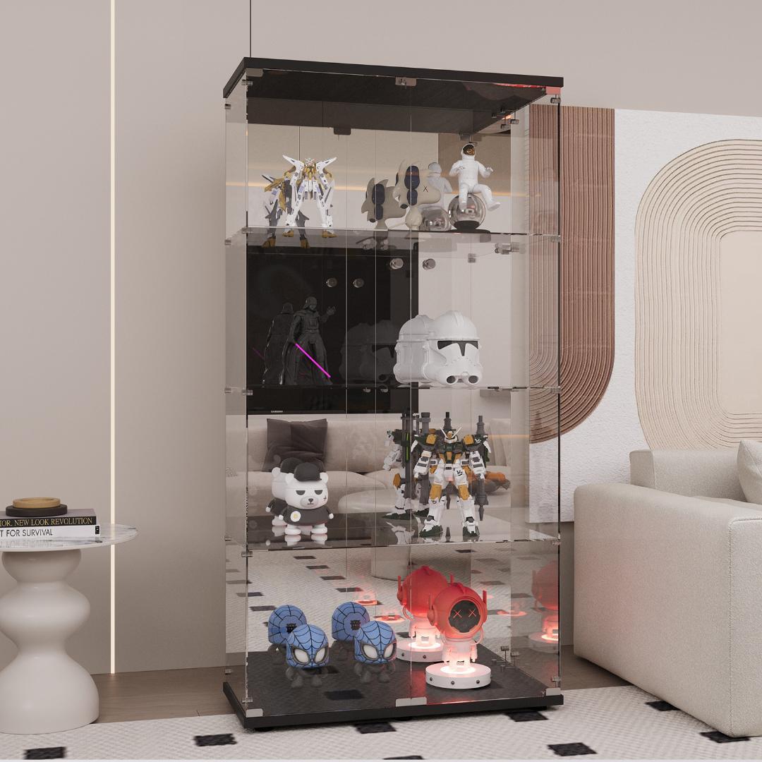 《値下げ》【新品未使用】ガラスコレクションケース｜背面ミラー仕様｜4段ワイド黒