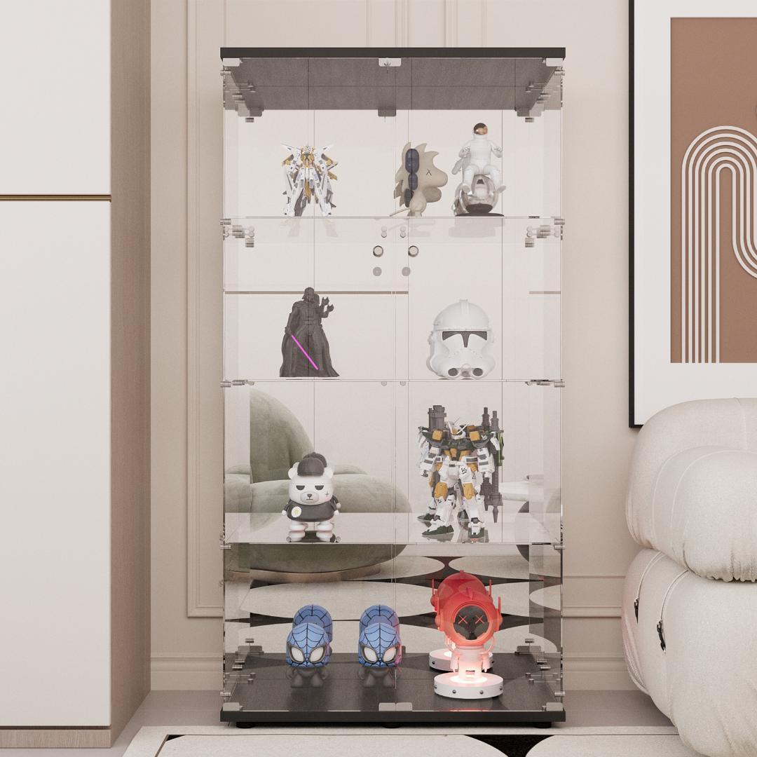 《値下げ》【新品未使用】ガラスコレクションケース｜背面ミラー仕様｜4段ワイド黒