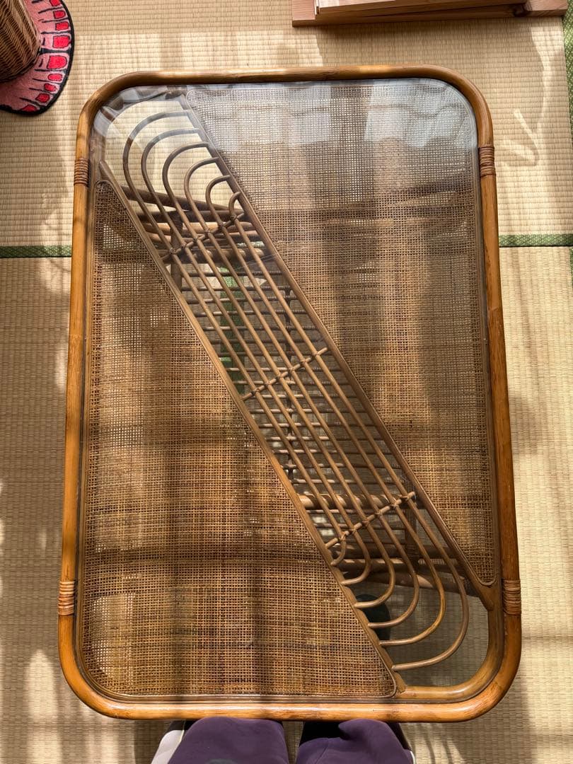 stoop | Vintage French Rattan Desk Set with Scrolling Motifs by