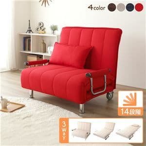 3way ソファーベッド/カウチソファー 【レッド】 シングルサイズ 布製 3way ソファーベッド/カウチソファー シングルサイズ 布製