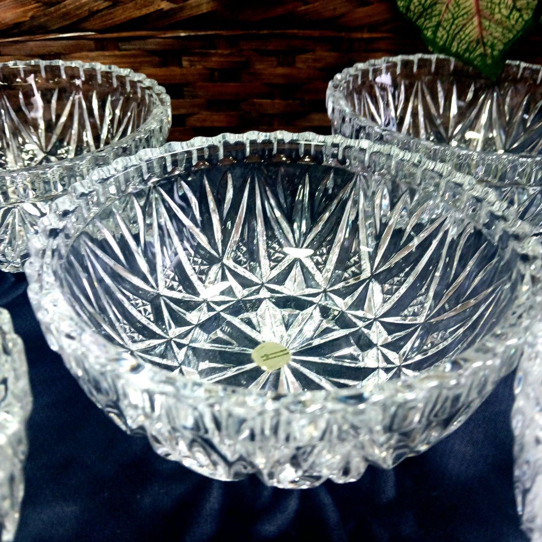 未使用品 HOYAクリスタル 切子カッティング サラダボウル 5枚セット