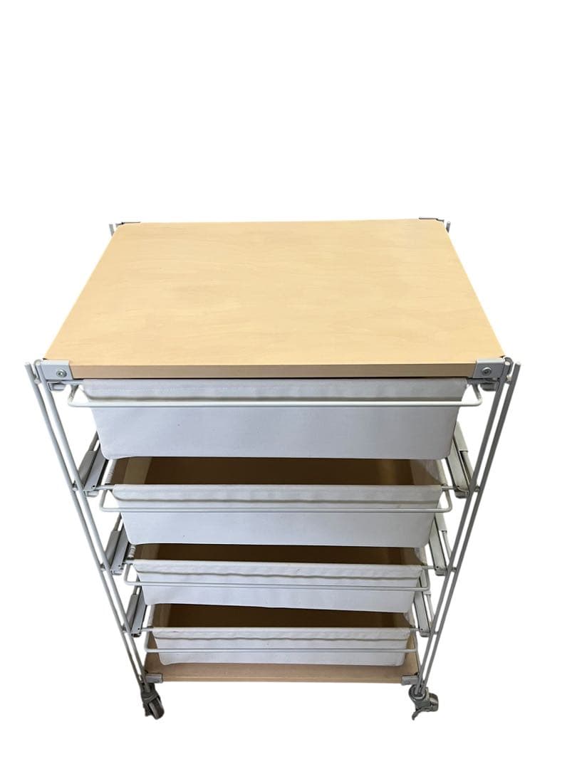 無印良品 スチールユニットシェルフ 4段帆布バスケット 木製天板 MUJI