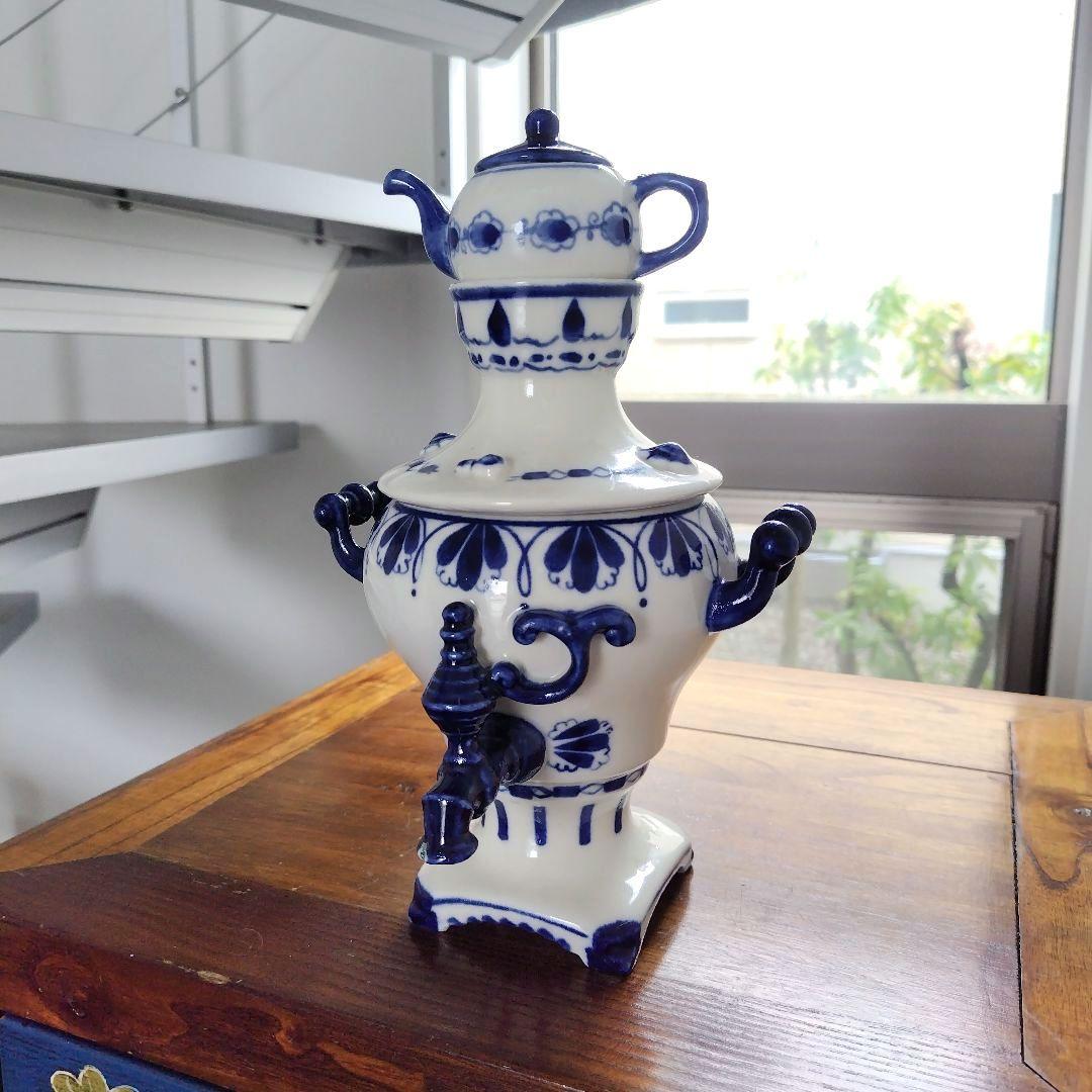 ロシア製 グジェリ陶器 サモワール型 レトロ インテリア雑貨