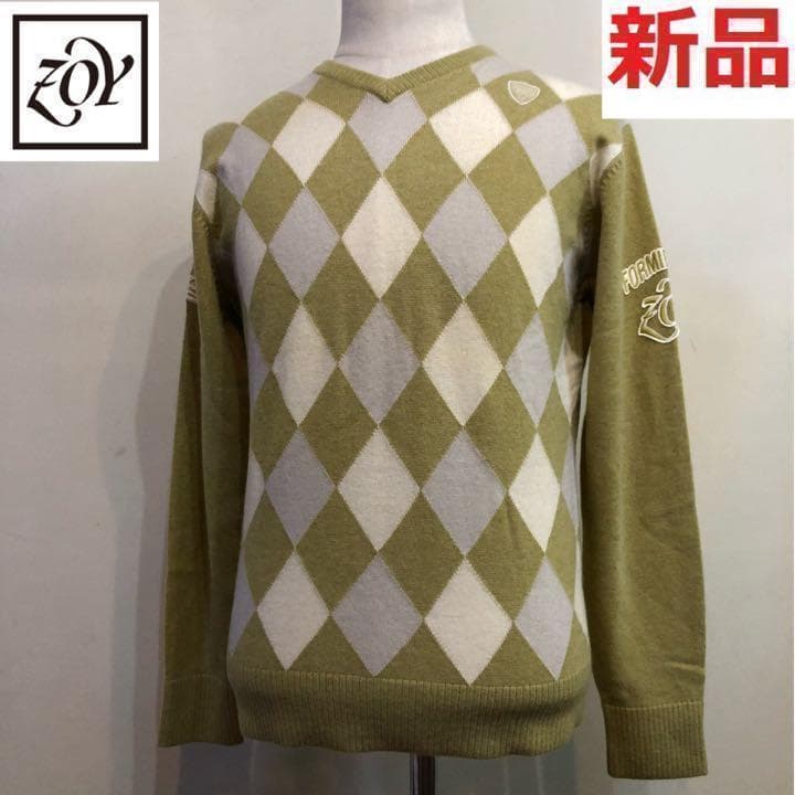 新品未使用 ゾーイ ゴルフ ウール カシミア セーター オリーブ アーガイル ZOY（ゾーイ） セーター ニット MENS アーガイル 長袖プルオーバー