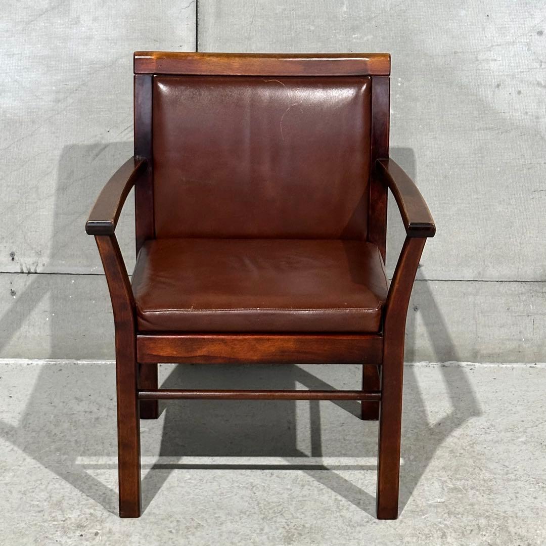 ☆1980年代☆morishigeオリーブ印 アームチェア 本革 国産高級家具①