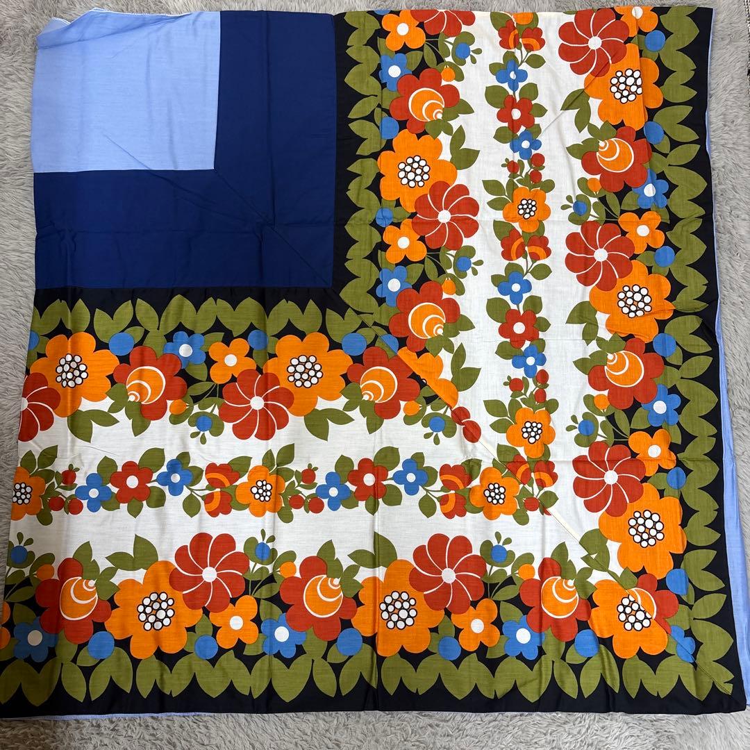 昭和レトロ 正方形 花柄こたつ上掛け 袋 カバー 当時物 生地 リメイク