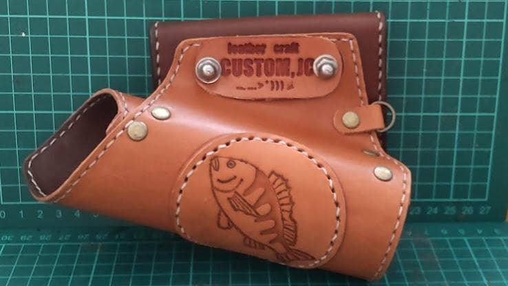 牛本革 タモホルスター 左刺し ホルダー ヘチ釣り 落とし込み チヌ