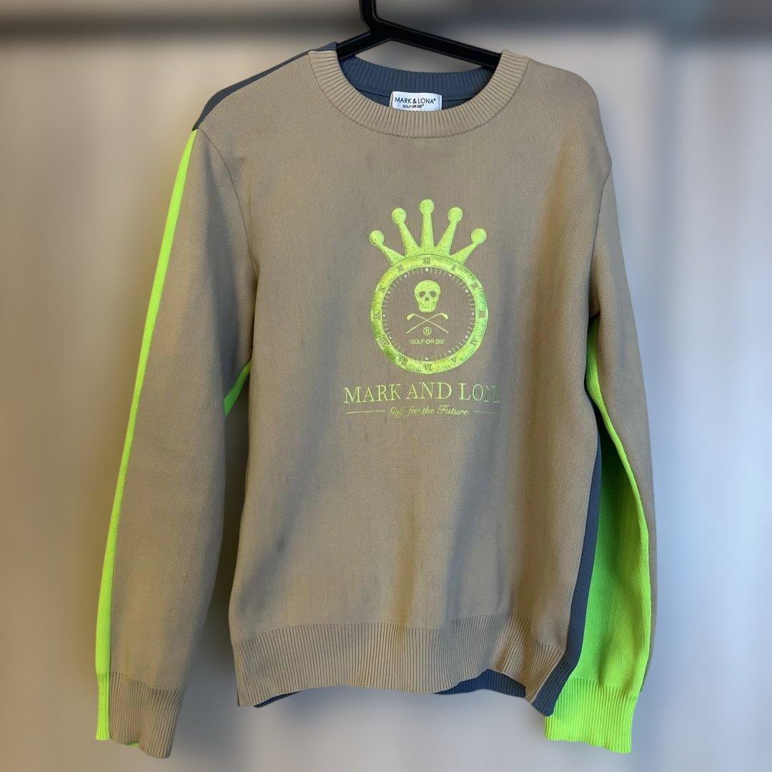 MARK &LONAスカルグラフィックセーター MARK&LONA マークアンドロナ ニットセーター ウール混 スカル 総柄