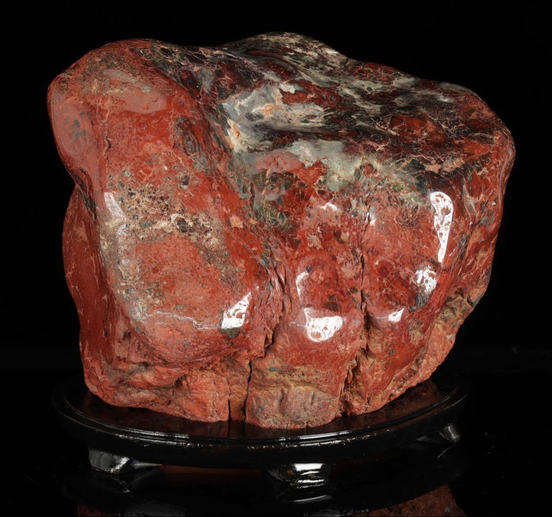 佐渡 赤玉石 碧玉 赤石 鑑賞石 水石 原石 鑑賞石 飾石 台座付 47.5kg