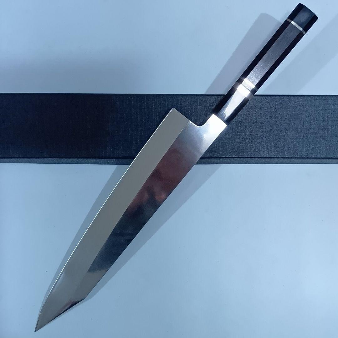 ステン本焼V金10号切付牛刀包丁27cm右片刃 鏡面 黒