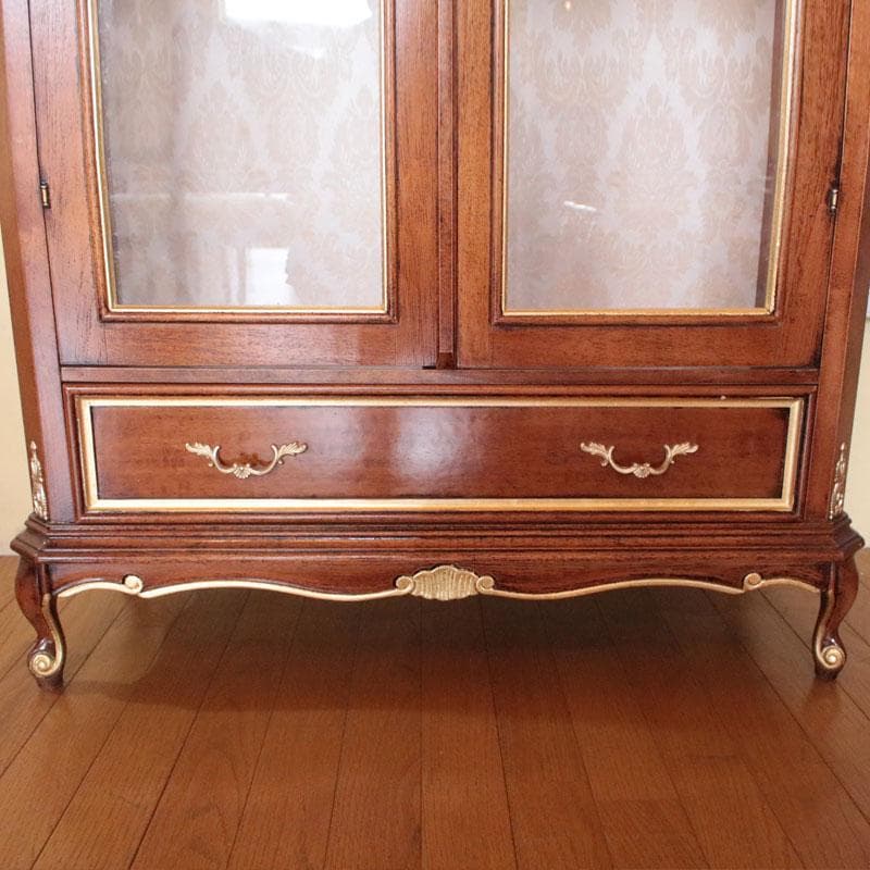 ガラスキャビネット 鍵付き扉 ゴールド装飾 飾り棚 猫脚 214-1246