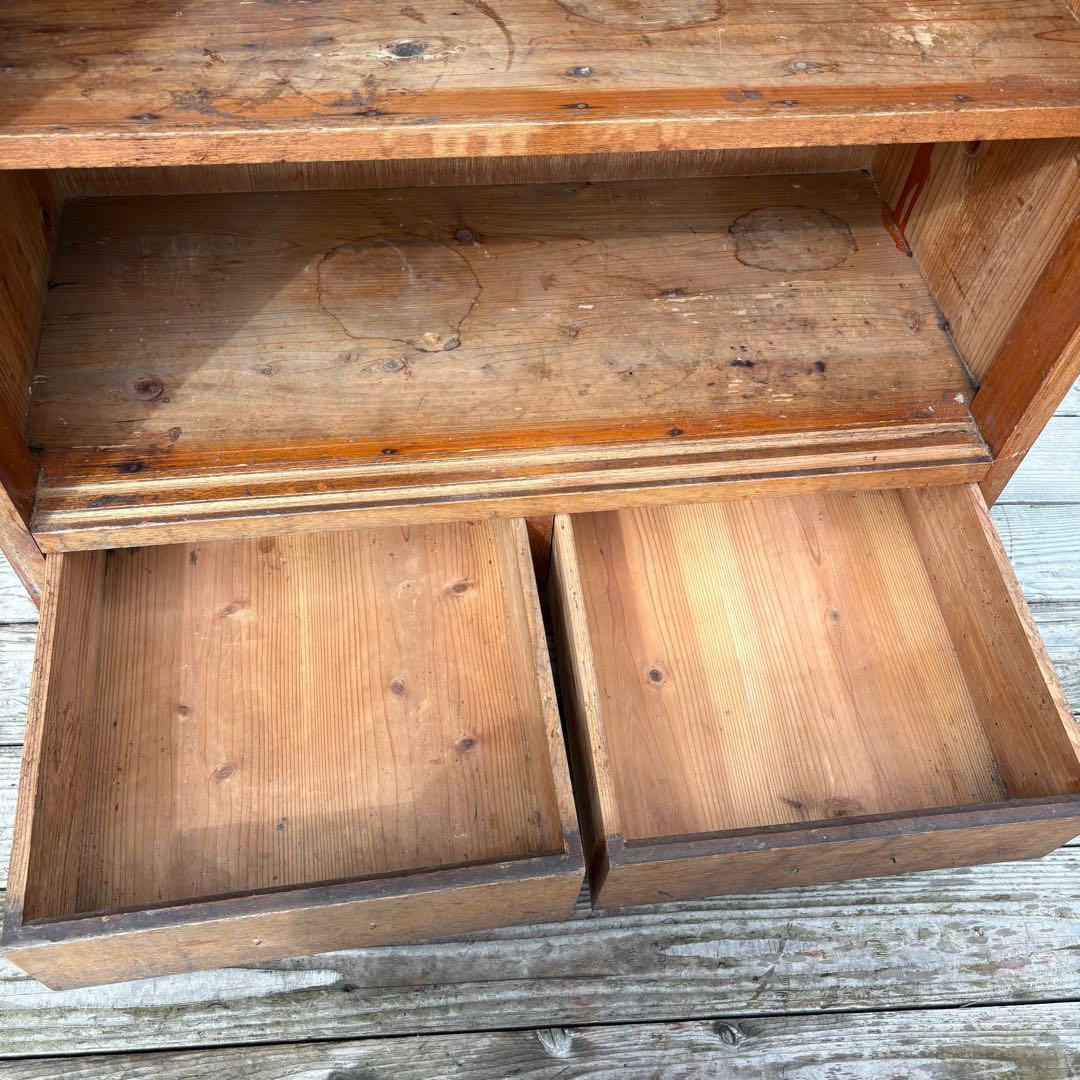 昭和レトロ 古家具 モザイクガラス戸 木製キャビネット 食器棚 サイド