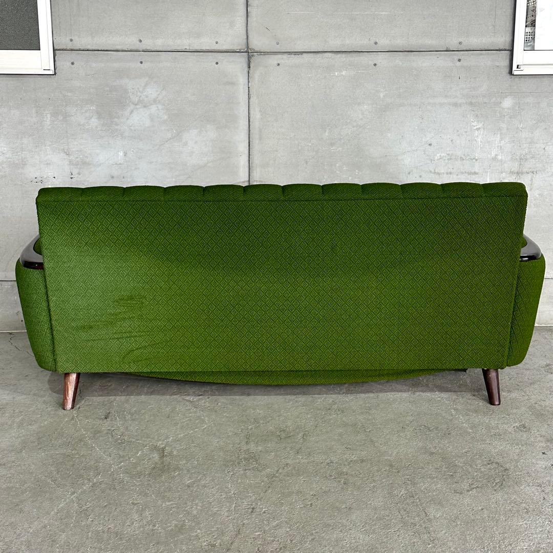 ✦70s✦昭和レトログリーンソファ 木肘 3人掛け ミッドセンチュリー