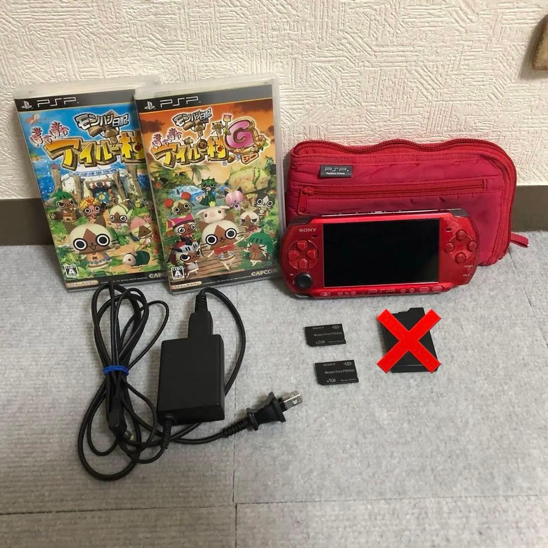 PSP 3000本体 レッド ゲームソフト2本付き - メルカリ