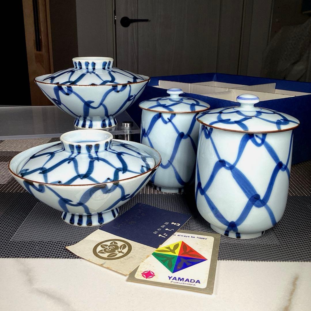 骨董品　たち吉　× 山田百貨店　夫婦　蓋付湯飲み　蓋付ご飯茶碗　ペア 骨董品 たち吉 × 山田百貨店 夫婦 蓋付湯飲み 蓋付ご飯茶碗 ペア