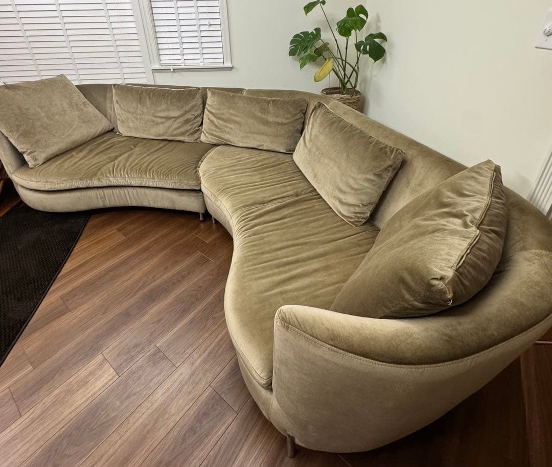 Domicilコーナーソファ ベージュ ファブリック ベルベット調 H035