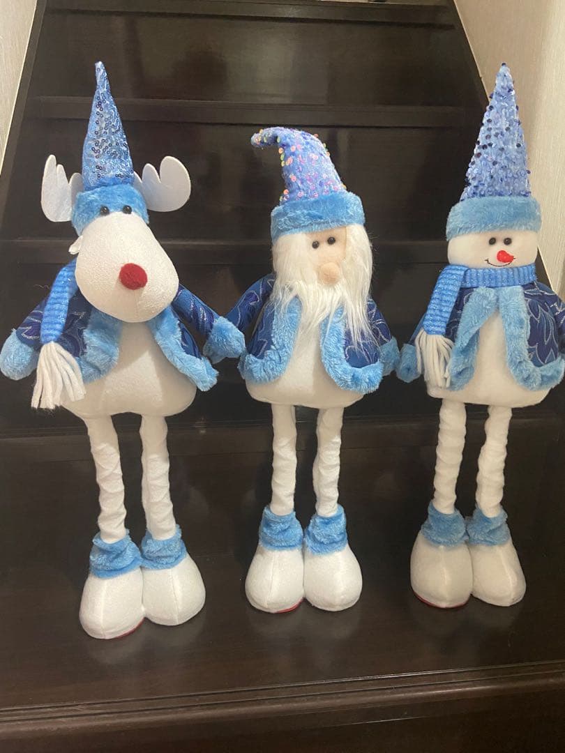 ブルークリスマス人形 3体セット サンタクロースフィギュア/ウインターブルー50cm｜クリスマス雑貨の