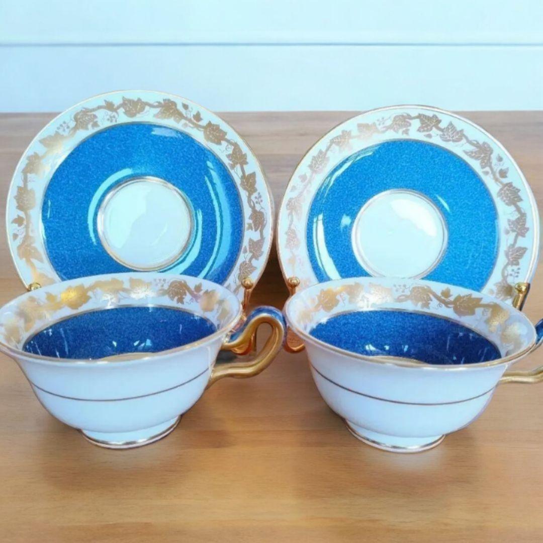 ウェッジウッド 美品☆ 2客セット ブルー ゴールド ホワイトホール パウダー ウェッジウッド 美品☆ホワイトホール パウダー 2客セット ブルー ゴールド
