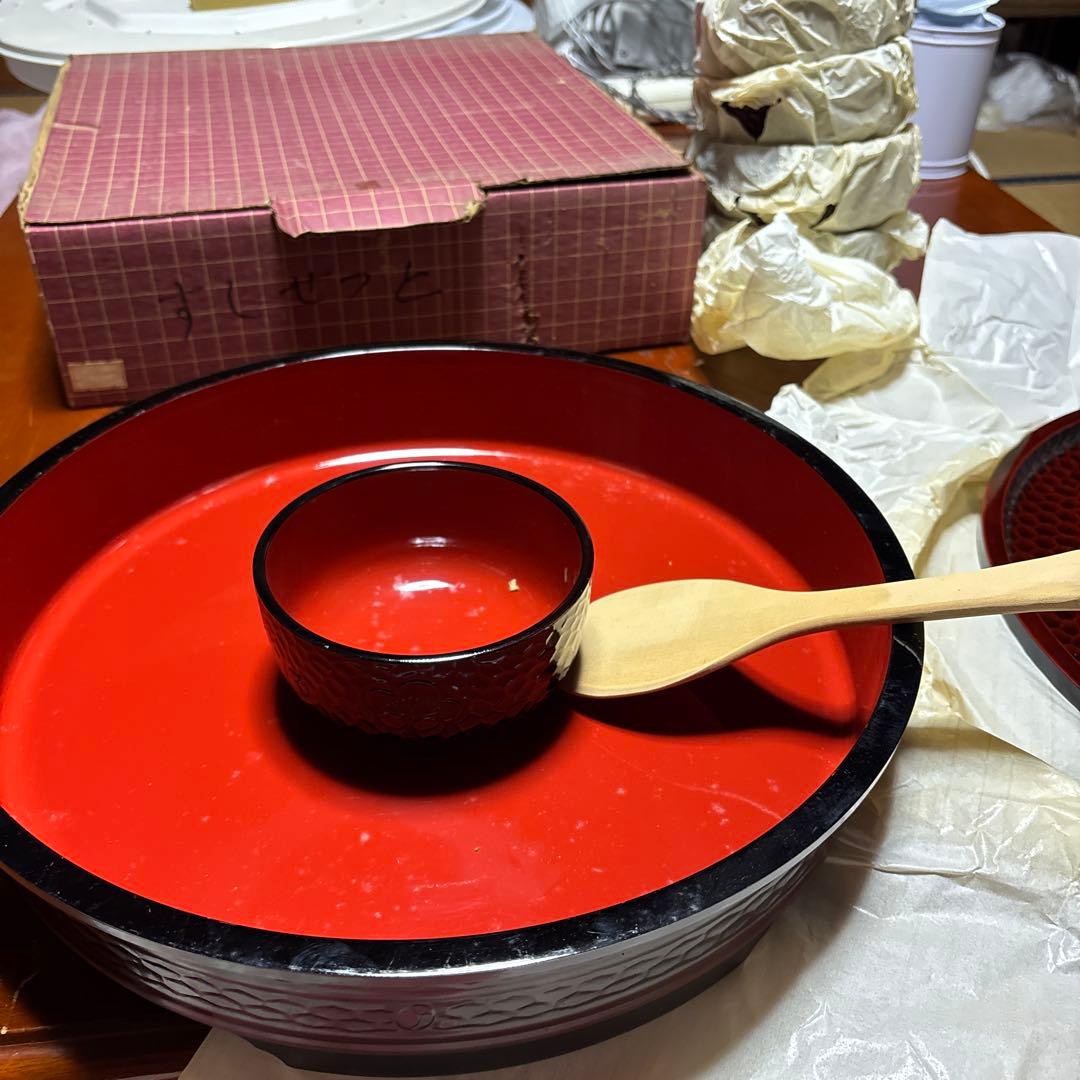 漆器 ちらし寿司セット 寿司桶 蓋付き お椀5客 しゃもじ付き お正月