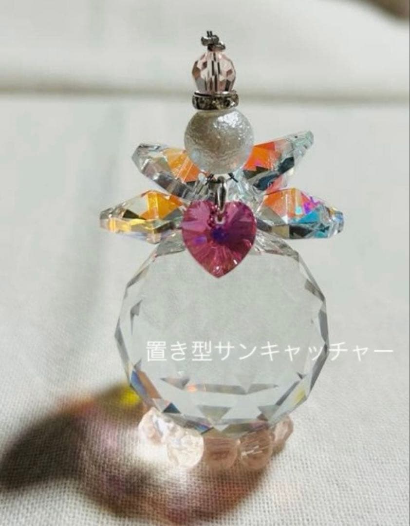 天使の置き型サンキャッチャー＊スワロフスキーローズハートと