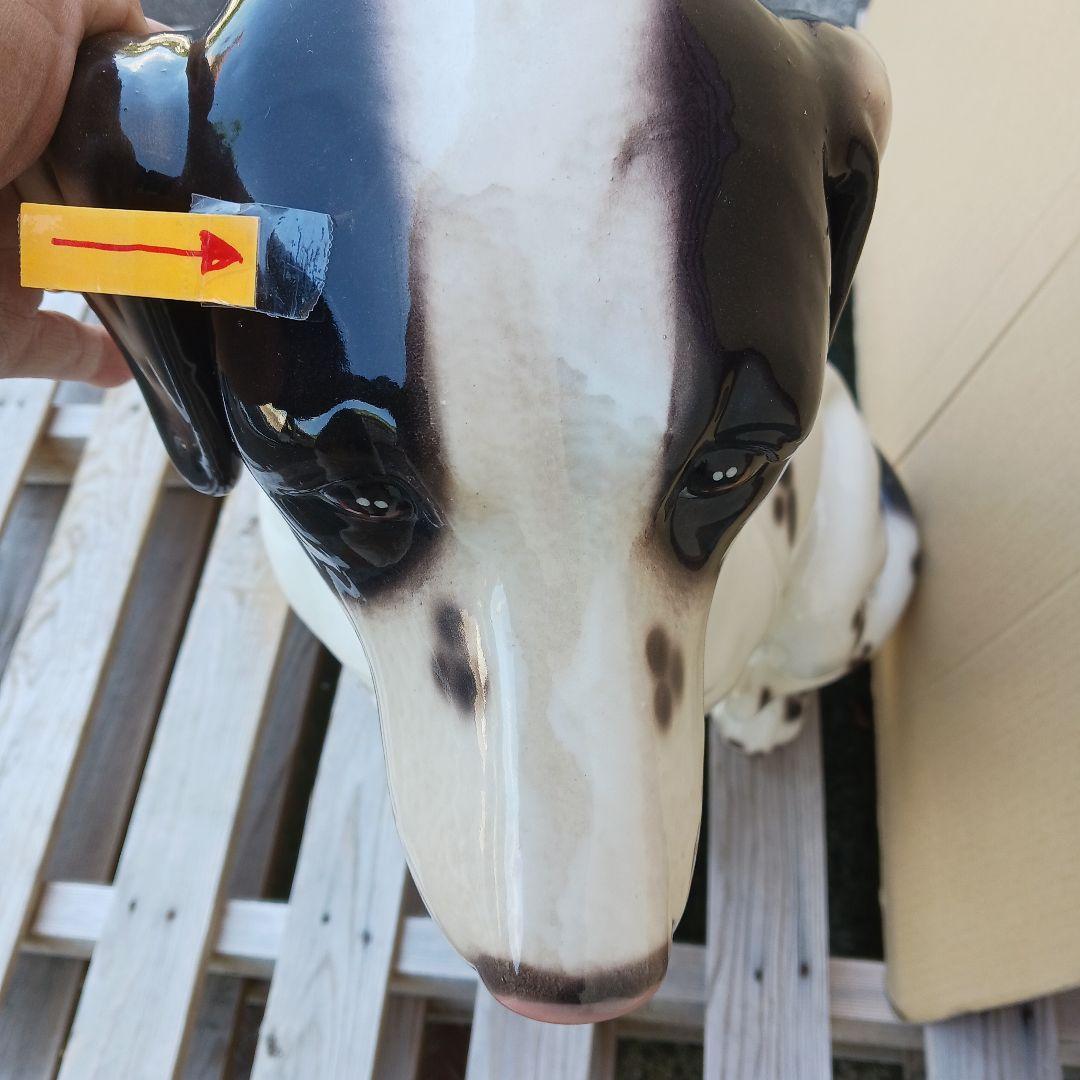新品 陶器犬 大型犬 ダルメシアン 難有 オブジェ 置物 ホワイト 白色