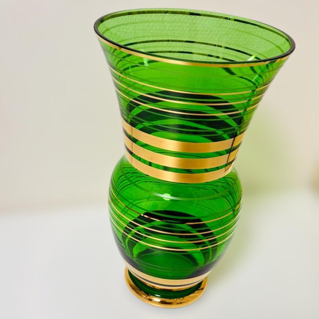 ボヘミアン グラス グリーン 花瓶 フラワーベース アンティーク - メルカリ