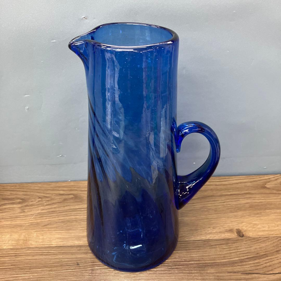 D-壁 琉球ガラス 水差し ピッチャー ブルー 吹きガラス デキャンタ