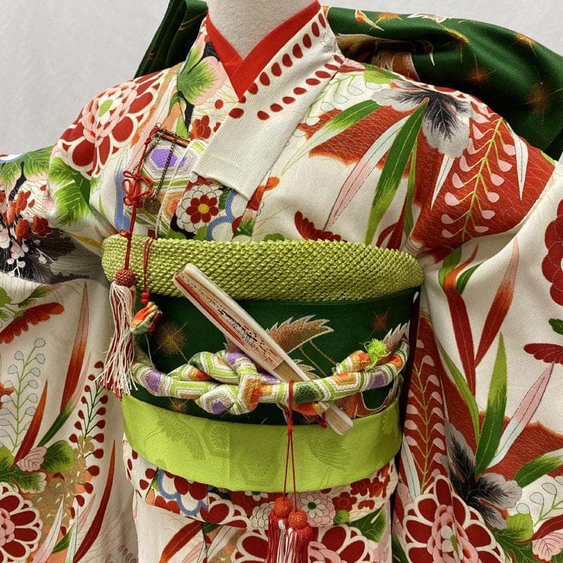 504ag34帯締め帯揚げしごき◎七五三 セミアンティーク 総柄 着物&袋帯