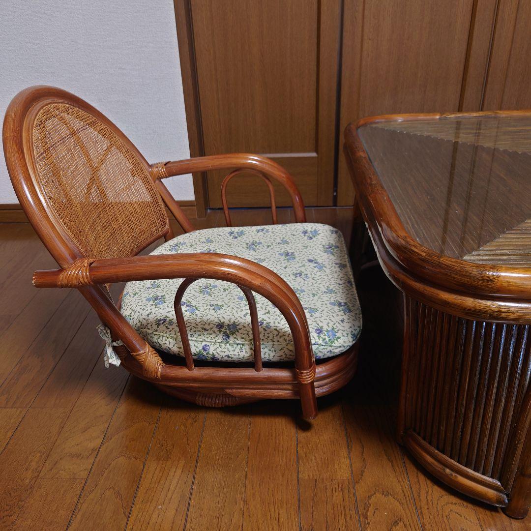 ラタン 籐 座卓 80X80 センターテーブル ガラス天板 こたつ