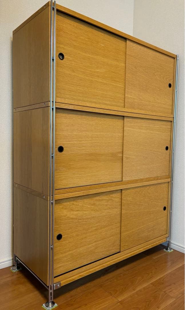 無印良品 ステンレスユニットシェルフ 木製引き戸 オーク材 廃番美品