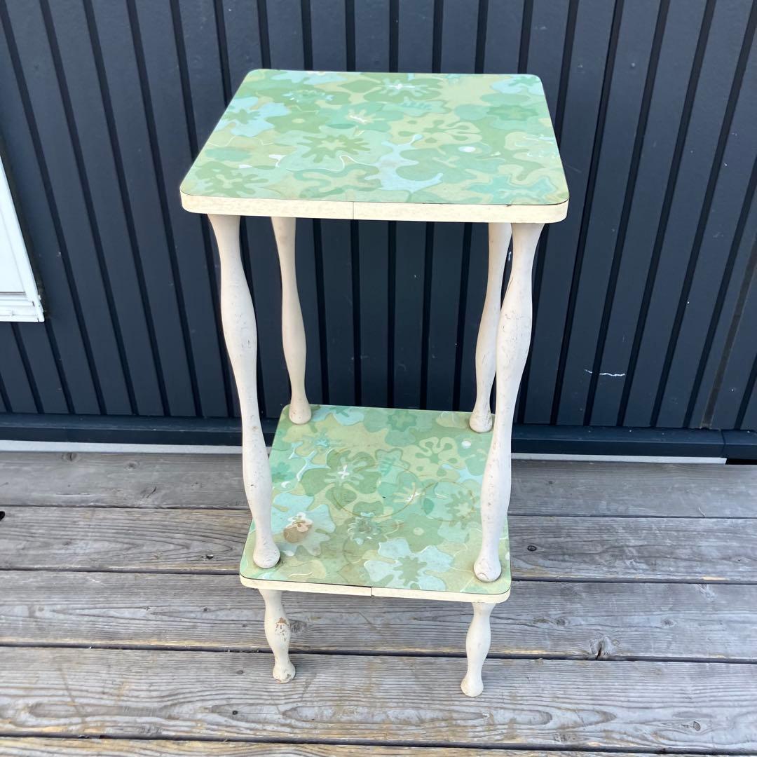 昭和レトロ ミッドセンチュリー 花柄2段木製ラック サイドテーブル