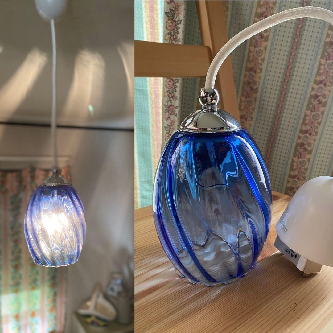 ペンダントライト 青ブルー ガラス 天井照明 インテリア アンティーク