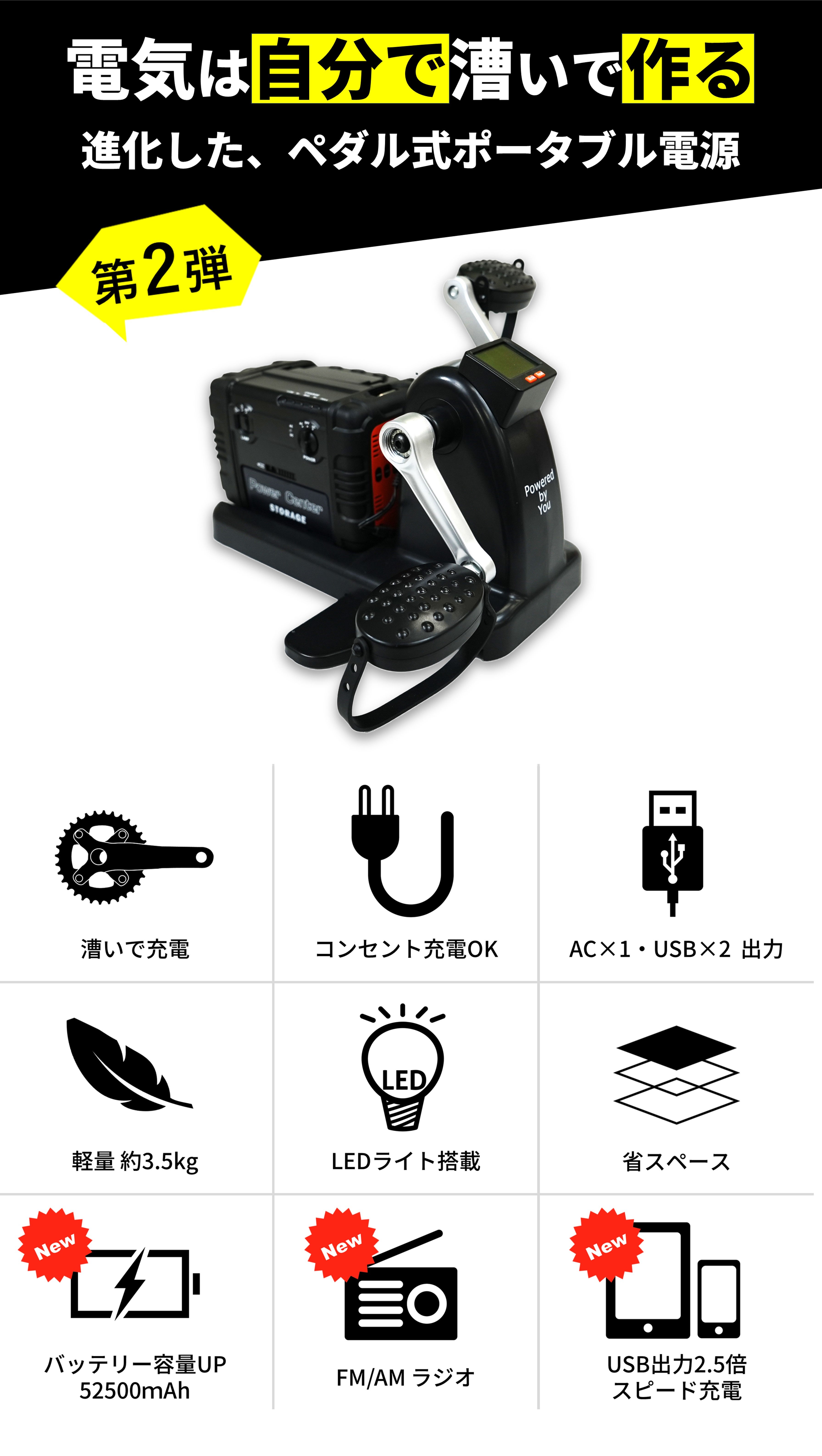 待望の第2弾！ペダルを漕いで、電気をためる！「まわしてチャージ充電