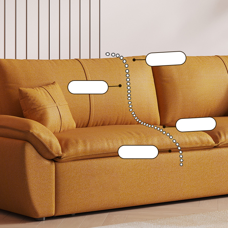 ソファベッド 幅1.44M フェザー 収納付き オレンジ ダウン エアレザー