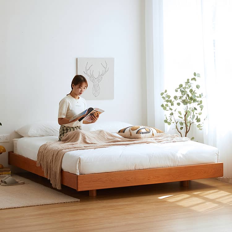 浮かんでいるベッド 天然木 ベッドフレーム 無垢材 オーク材