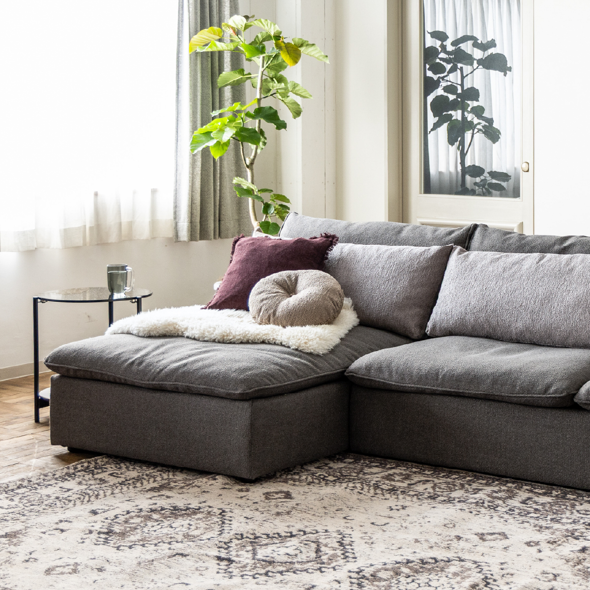 オフトソファ シェーズ GRAチャコールグレー/TIMベージュ｜家具