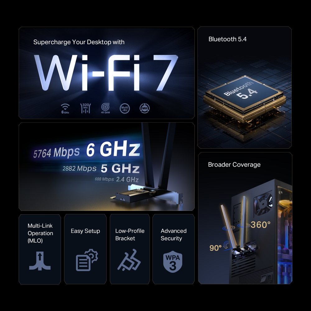 Archer TBE552E | BE9300 Wi-Fi 7 Bluetooth 5.4 PCIe Adapter | TP-Link