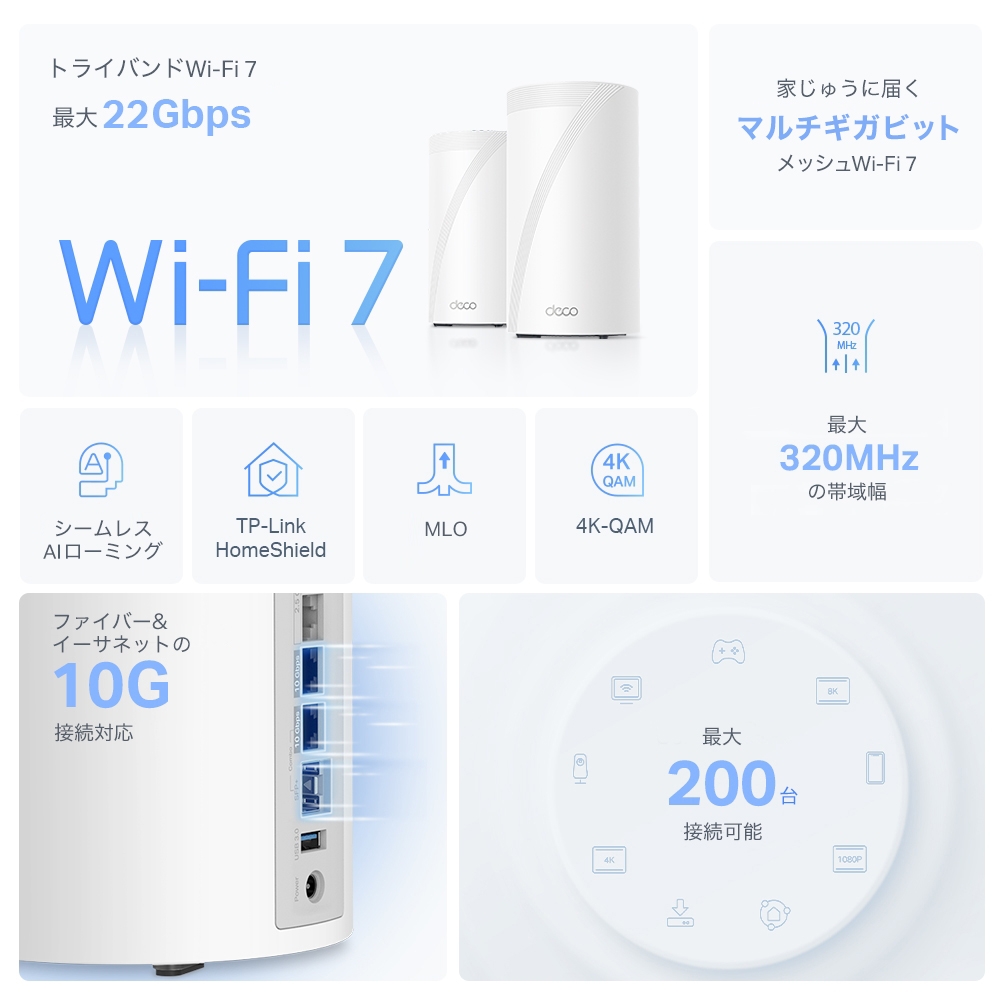 Deco BE85 | BE22000 トライバンドメッシュWi-Fi 7ユニット | TP-Link 日本