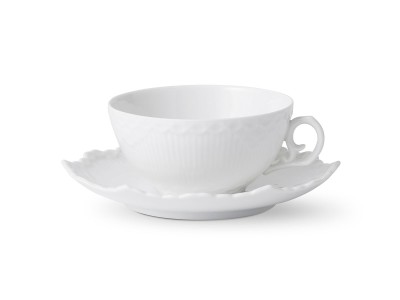 Royal Copenhagen White Fluted Full Lace Tea Cup & Saucer