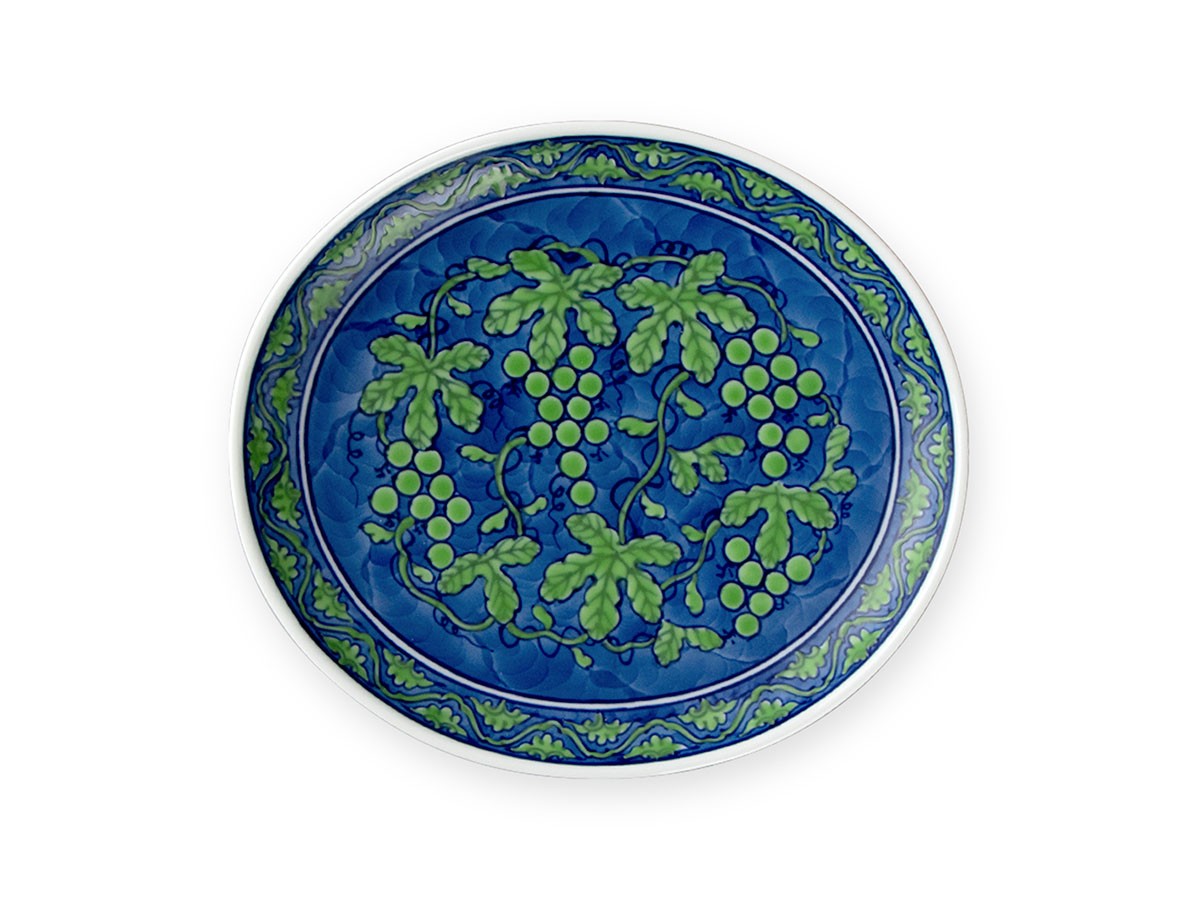 源右衛門窯 緑彩葡萄絵 楕円皿・小 / げんえもんがま 緑彩葡萄絵 楕円