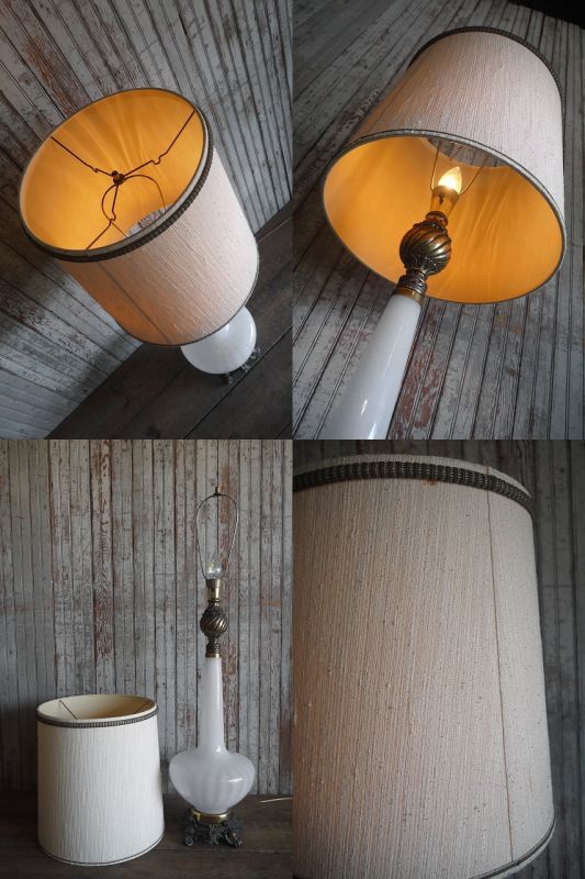 アンティーク ミルクガラスベース×ファブリックシェード フロアランプ