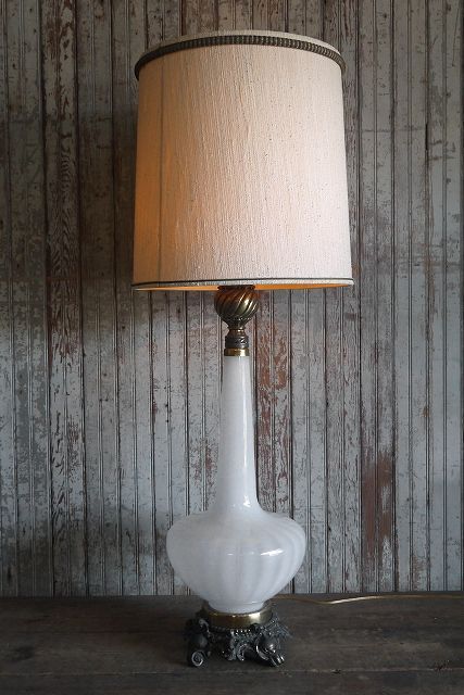 アンティーク ミルクガラスベース×ファブリックシェード フロアランプ