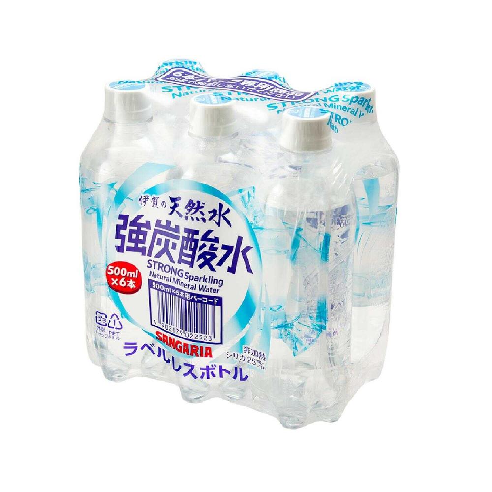 ◇サンガリア 伊賀の天然水強炭酸水ラベルレス 500ml×6本