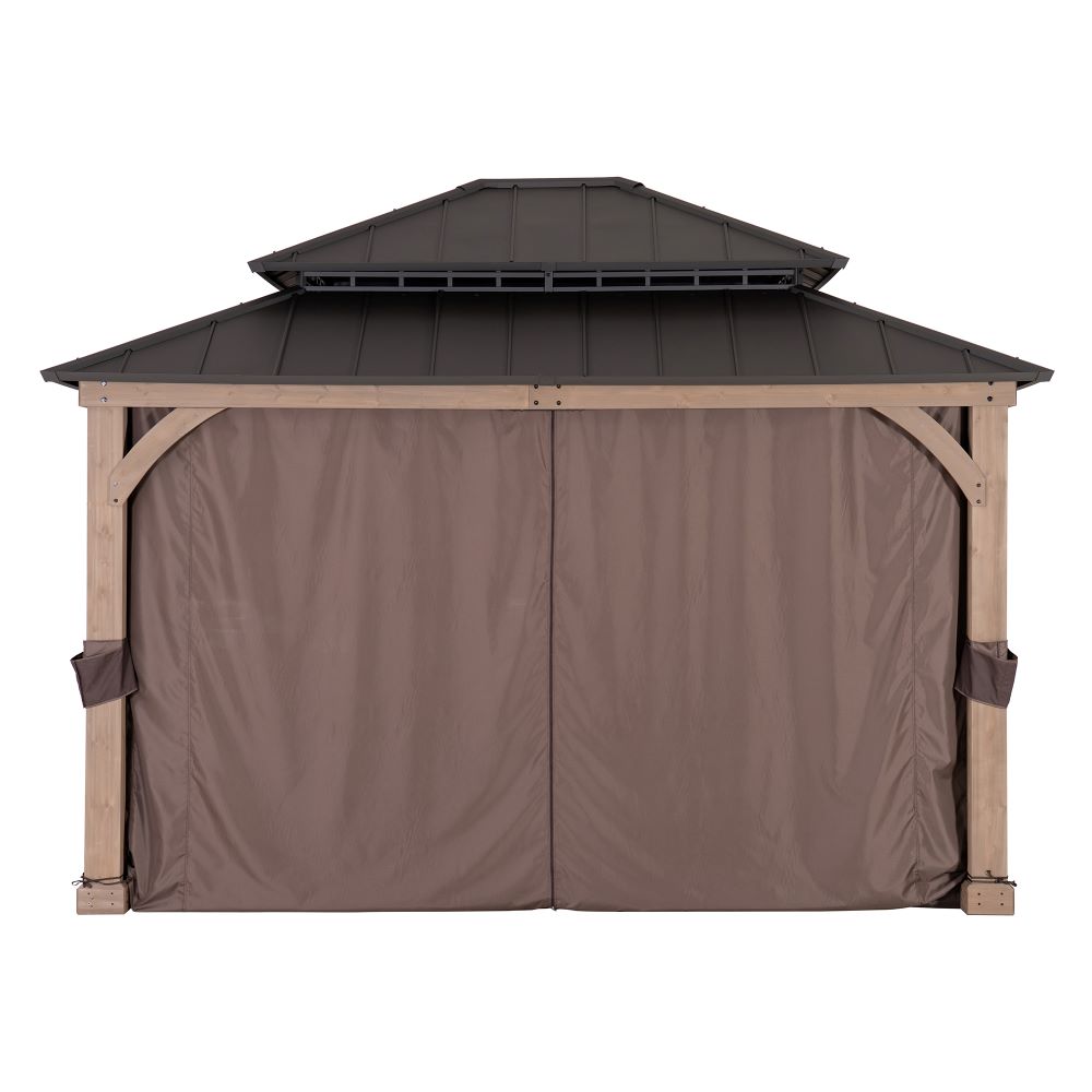 13x11 Wood Hardtop Gazebo with Nettings & Curtains – SUNJOY