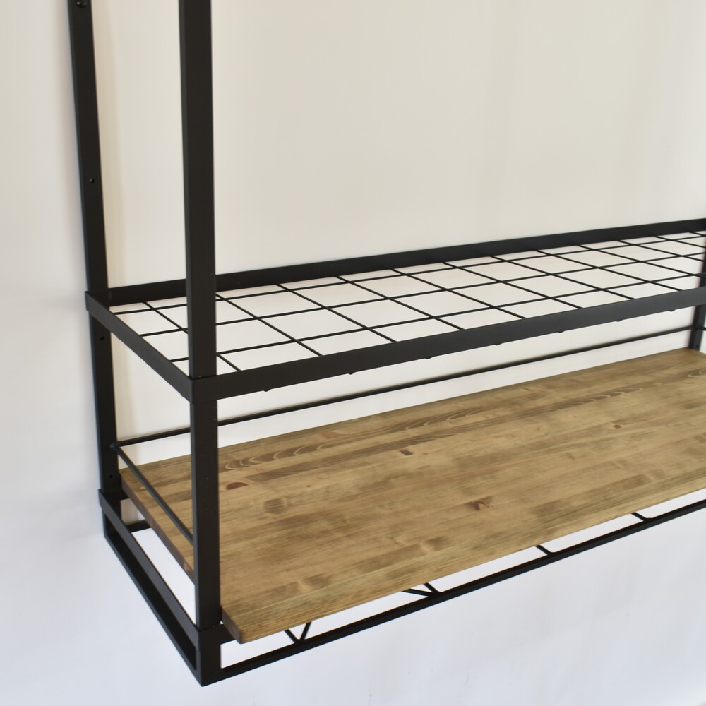 ムクキッチン吊り棚 メッシュ棚+木板1段仕様 BLACK | SUGIYAMA