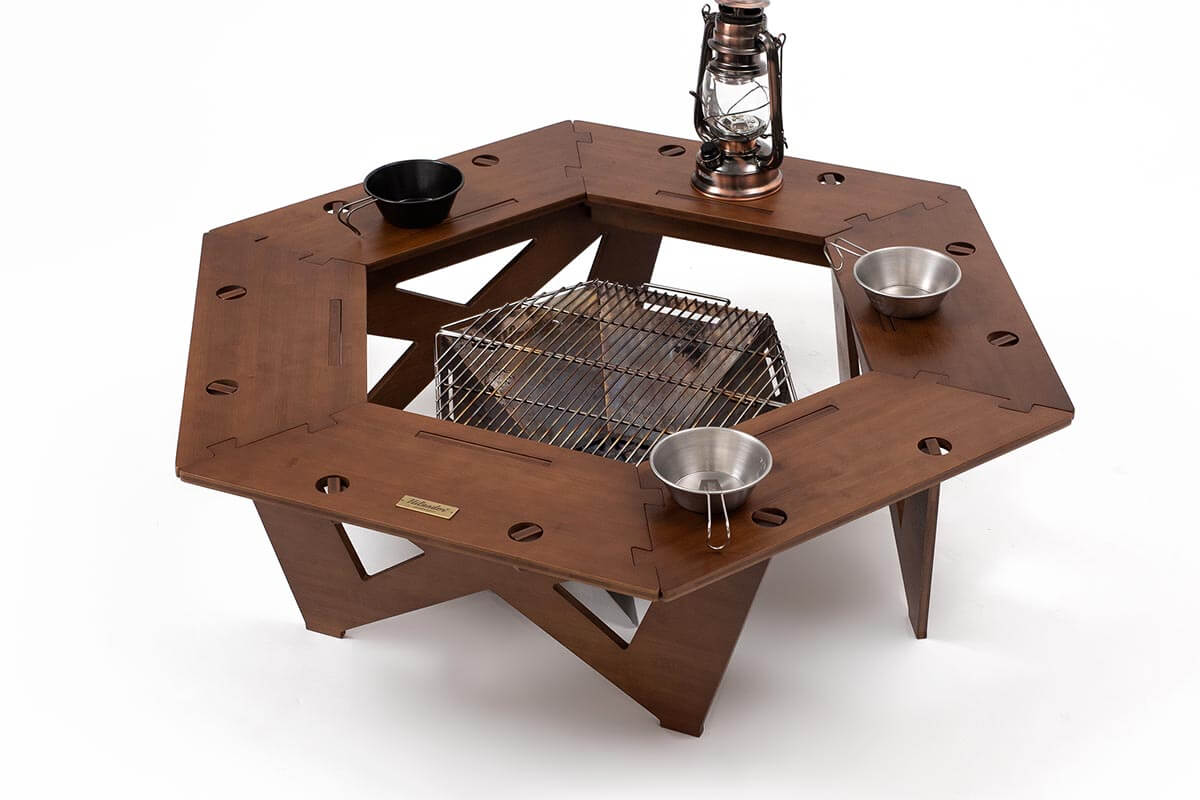 ヘキサゴンテーブル DAN アウトドアテーブル 焚き火テーブル 【1年